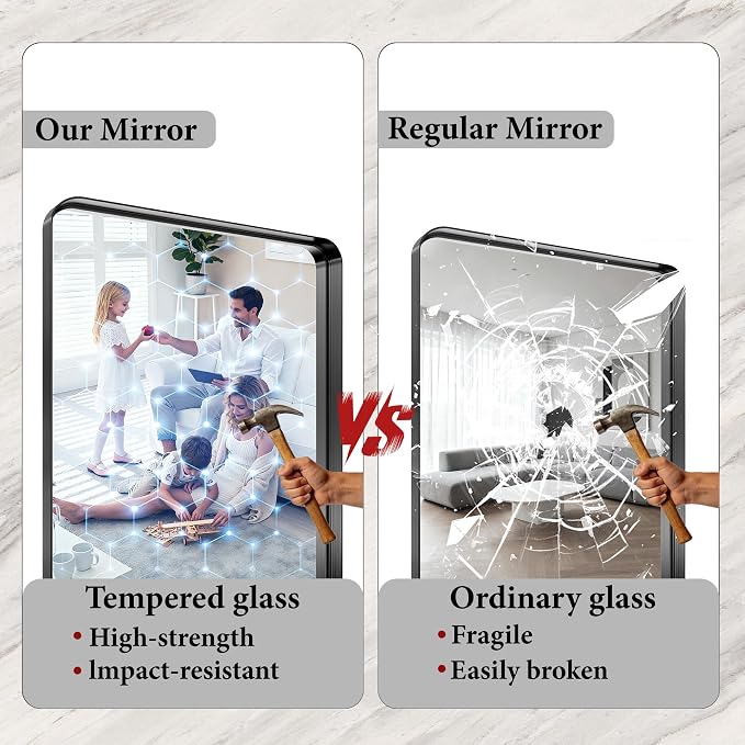 Bathroom Mirror for Wall, 30 Inch Square Mirror, Matte Black Metal Framed - Image 5