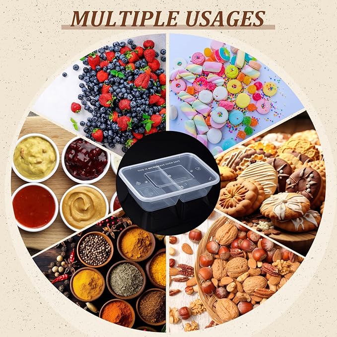 Nuogo 100 Pcs Reusable Snack Pack Containers with Lids, 16 oz Large 2 Compartment Condiment Plastic Snack Box Containers for Kids Adults Home Travel Outdoor School Use