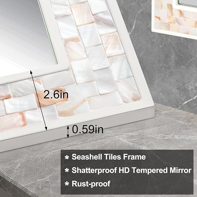 Tanmicoshomy 20x 28 Inch Rectangle Wall Mirror, Natural Shell Framed - Image 4