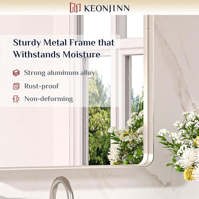 Keonjinn Brushed Nickel Mirror 24” x 36” Silver Bathroom Mirror - Image 7