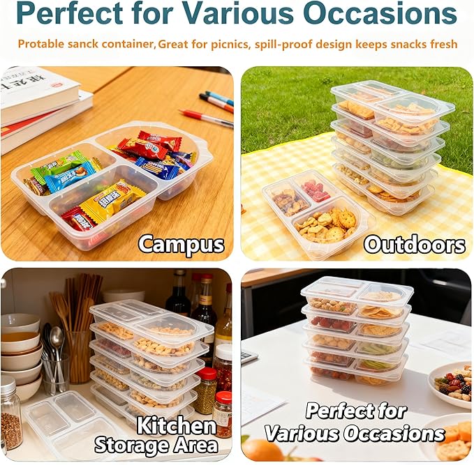 9 OZ New Snack Containers & Reusable Snack Containers with Lids for Kid,Snack Pack Containers ,Small 3 Compartment Condiment Containers,Perfect for Snacks, Condiments, Meals Prep & On-the-Go (10 Sets)