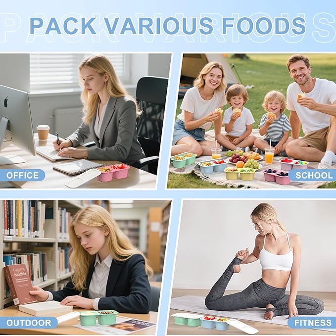 2 Compartment Snack Pack Containers for Kids, 5 Pack Reusable Snack Containers with Lids, Toddler Snack Containers, BPA-Free, Microwave Dishwasher Safe, Lunchbox Accessories for Travel