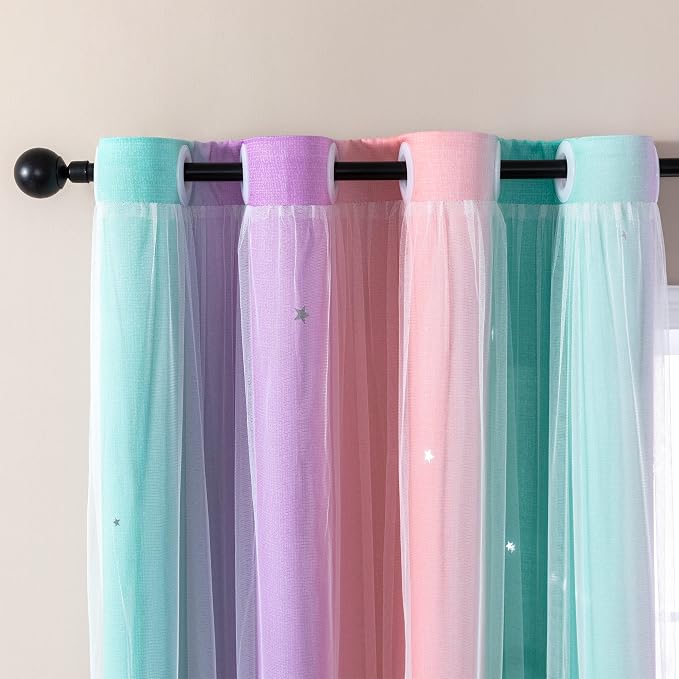 XiDi Curtains for Bedroom Decor, Rainbow PinkPuGreen-34-96 - Image 2