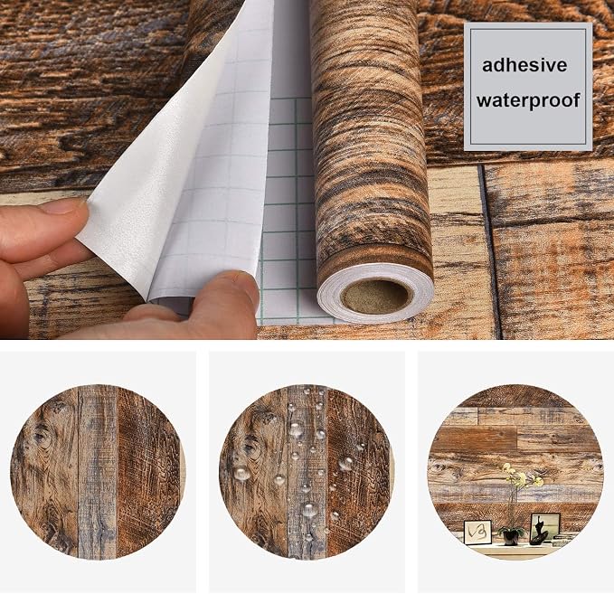 WENMER 23.6" x 394" Brown Wood Peel and Stick Wallpaper Shiplap Self Adhesive - Image 6