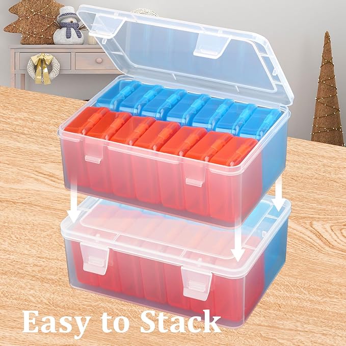 Mathtoxyz Small Bead Organizers(Red, Blue), 30 Pieces Plastic Storage Cases Mini Clear Bead Storage Containers Transparent Boxes with Hinged Lid and Rectangle Clear Craft Supply Case