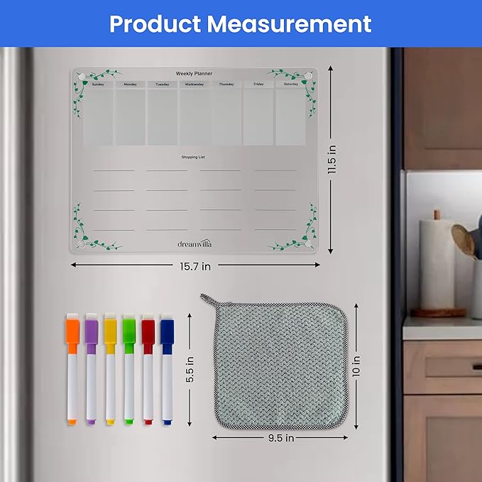 Acrylic Weekly Planner Magnetic Dry Erase Board for Fridge – Clear Refrigerator Calendar with Markers, Magnetic To-Do List & Schedule Organizer