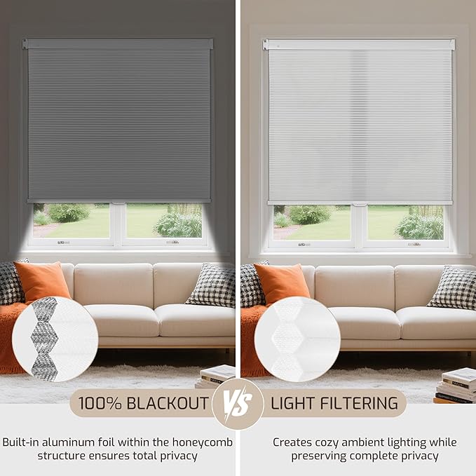 Grandekor No Tools No Drill Cordless Cellular Shades, 33.5" W × 64" H, UV - Image 7