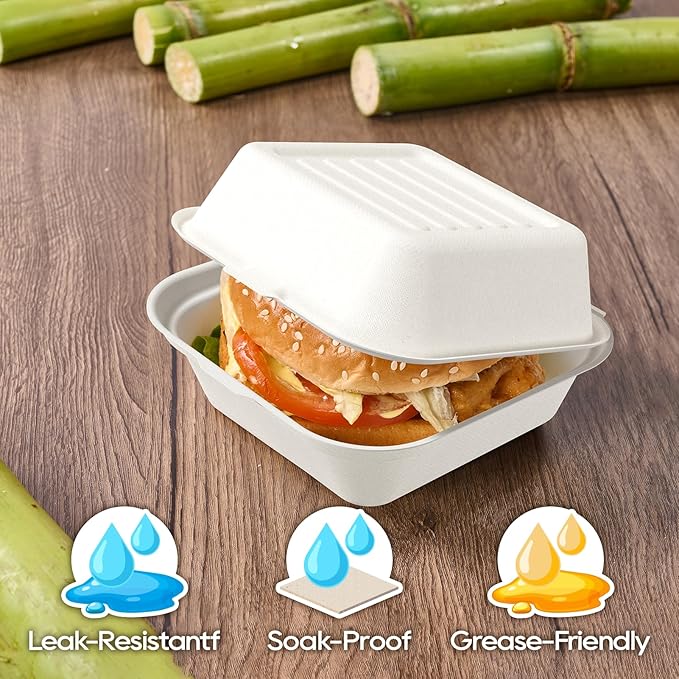 Turbo Bee 200 Pack 6x6inch White Take Out Containers with Lids, Small Disposable Clamshell Food Containers for Lunch, Sides, Snacks, Restaurant, Catering & Food Service