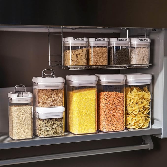 Felli Flip Tite Food Storage Container with Lid Airtight 4" Ring Seal Flip Top, Stackable Acrylic Canister Jar for Pantry Kitchen Counter, Snack Coffee Bean Granola Pet Treats Cracker Holder (1.2 L)
