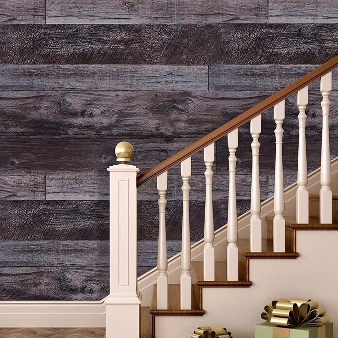 WENMER 17.71" x 590" Grey Wood Peel and Stick Shiplap Self Adhesive Wallpaper - Image 3