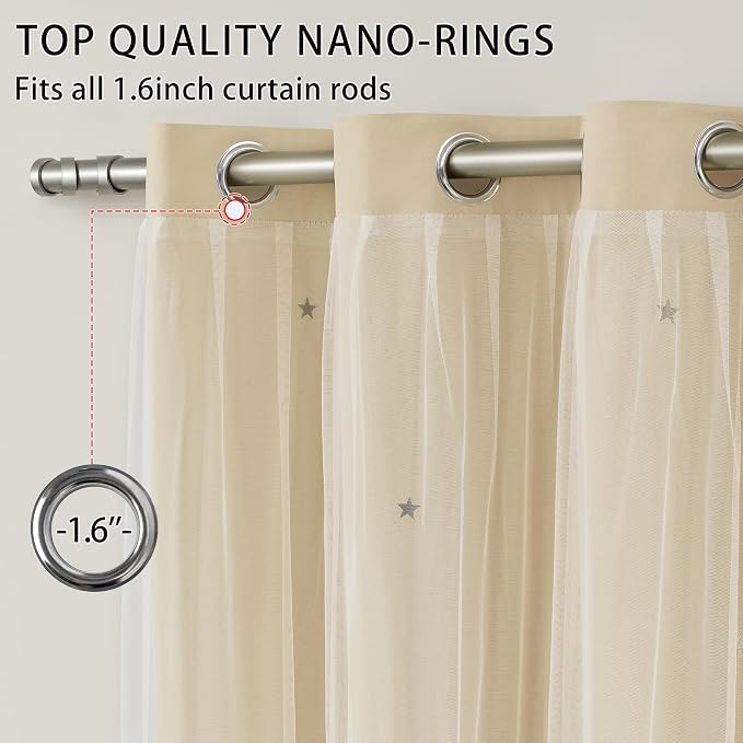 XiDi Beige Girls Curtains for Bedroom, Girls Room Blackout Curtains for 63 - Image 2