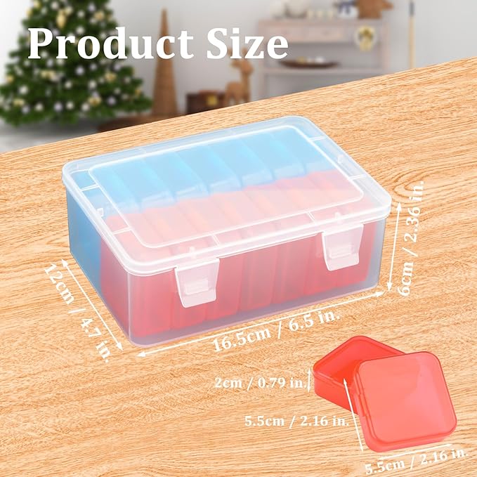 Mathtoxyz Small Bead Organizers(Red, Blue), 30 Pieces Plastic Storage Cases Mini Clear Bead Storage Containers Transparent Boxes with Hinged Lid and Rectangle Clear Craft Supply Case