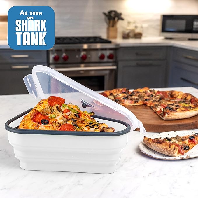 PIZZA PACK The Perfect Reusable Pizza Storage Container with 5 Microwavable Serving Trays - BPA-Free Adjustable Pizza Slice Container to Organize & Save Space, 3 Pack, White