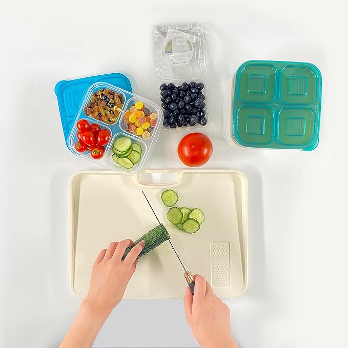 Finorder 6 Pack 4-Compartment Snack Containers, Reusable Food Containers for Kids School, Adults Office, Picnic Trip, Lunch Bento Box Meal Prep Containers (Bright Color Set)