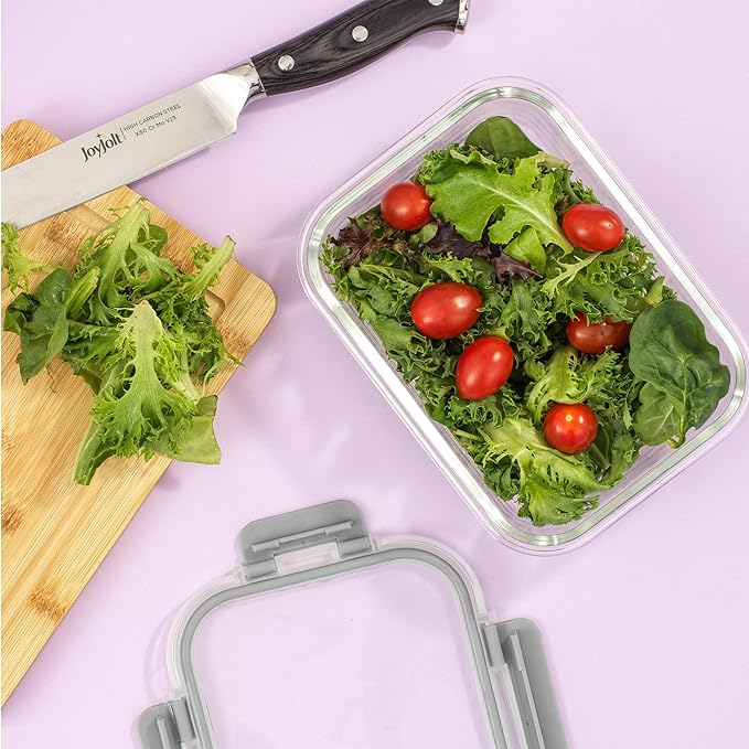 JoyJolt 24pc Borosilicate Glass Storage Containers with Lids | 12 Airtight/Freezer Safe Food Storage Containers for Pantry and Kitchen | Meal Prep Container for Lunch | Glass Tupperware Set