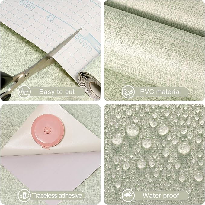 Amiya Grasscloth Wallpaper 17.3"x120" Sage Green Peel and Stick Faux Fabric - Image 8