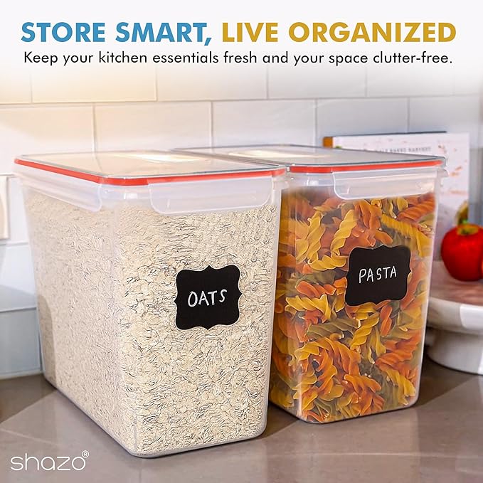 Shazo 2 PC (11L | 372 oz) Flour Sugar Storage Containers with Easy Carry Handle - Plastic Extra Large Food Storage Containers with Lids for Rice Cereal, BPA Free & Airtight Kitchen Pantry Organization