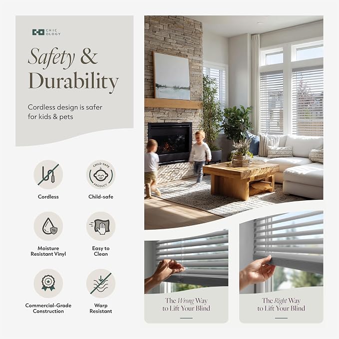 CHICOLOGY Cordless Mini Blinds for Indoor Windows, 43.5" W x 84" H, Light - Image 7