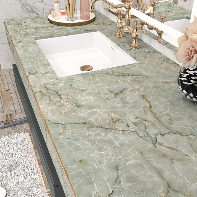 Cyan Glossy Marble Contact Paper Peel and Stick Countertops Self Adhesive - Image 8