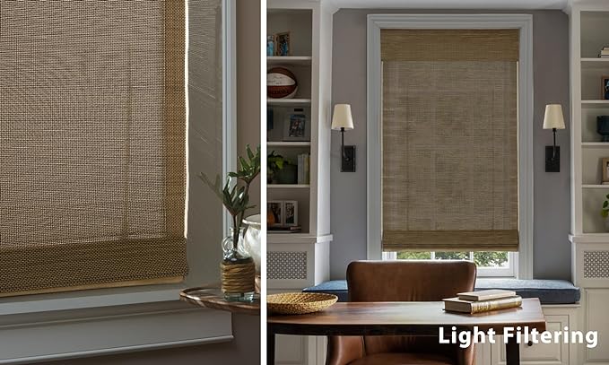 LazBlinds No Tools No Drill Cordless Bamboo Roman Shades, Custom Light - Image 5