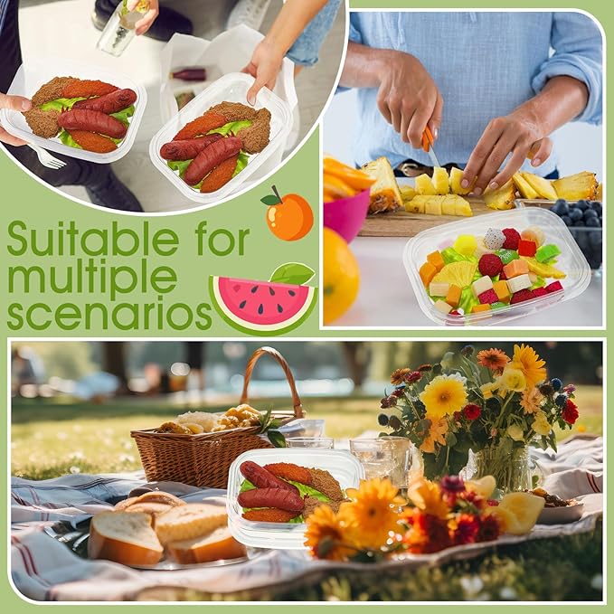Chunful 36 Pcs 1 Compartment Transparent Snack Containers with Lids Disposable Bento Box Plastic Food Meal Prep Containers for Condiment Salad Dipping School Work Lunch
