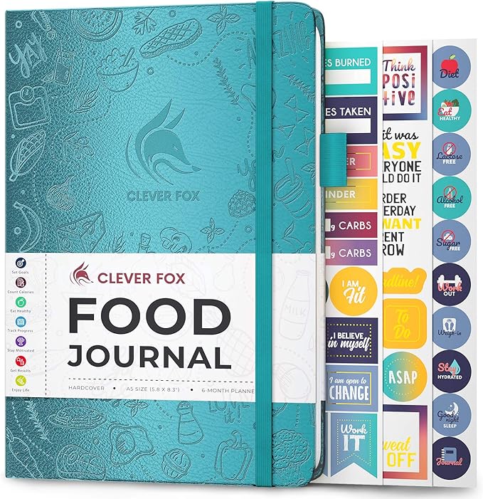Clever Fox Food Journal - Daily Food Diary, Meal Planner to Track Calories & Nutrients, Weight Tracker Notebook, A5 (Aquamarine)