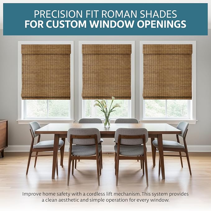 Windowsandgarden Cordless Woven Wood Roman Shades, 40W x 60H, Eastfield Teak - Image 2