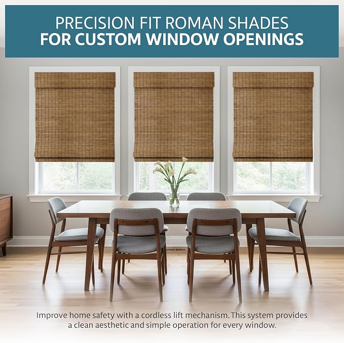 Windowsandgarden Cordless Woven Wood Roman Shades, 67W x 48H, Eastfield Teak - Image 2