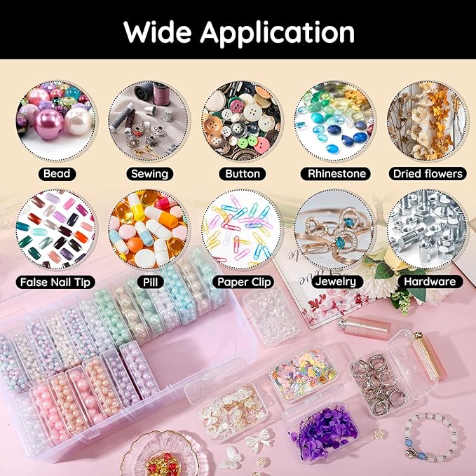 Segbeauty Craft Organizer - 26 Grid Small Storage Box with Hinged Lid, Clear Plastic Bead & Jewelry Storage Container