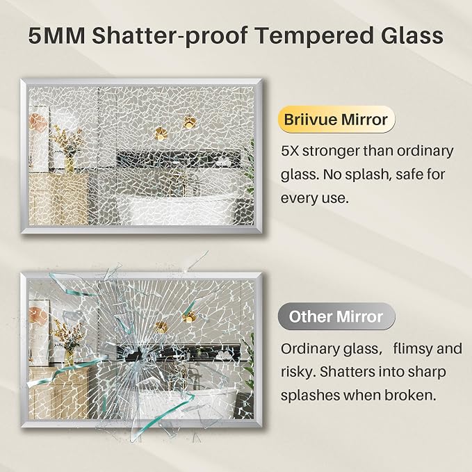 48x36 Inch Brushed Silver Bathroom Mirror - Image 8