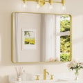 TETOTE 40 x 30 Inch Gold Bathroom Mirror, Brushed Brass Metal Frame Mirror by TETOTE