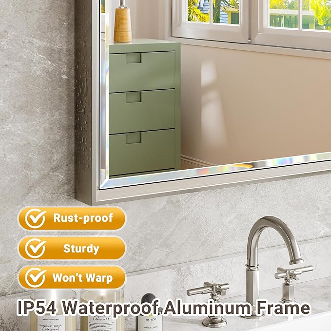 40 x 30 Brushed Nickel Bathroom Mirror, Beveled Framed Rectangle - Image 4