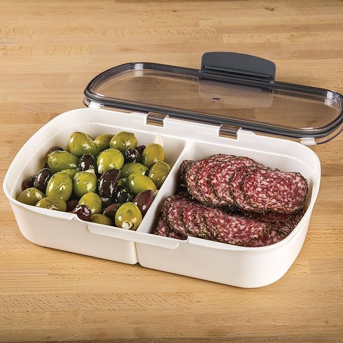 ProKeeper Split Deli Food Storage Container with Air-Tight Silicone Seal and Dry Erase Compatible Lid, 11.75