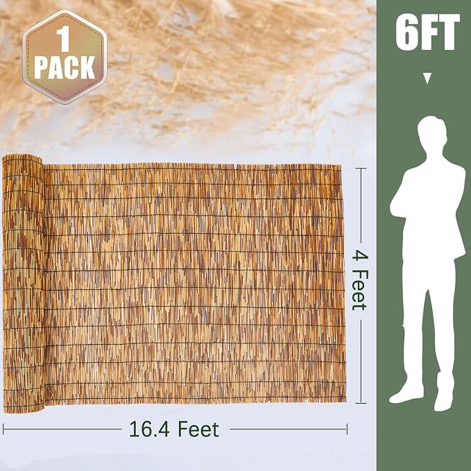 Barydat 1 Pcs 4 x 16.4 ft Reed Fence Roll, 85% Shade Bamboo Privacy Screen - Image 2
