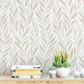 Safiyya 787"x17.3" Boho Peel and Stick Wallpaper Beige and White Wallpaper Leaf by SAFIYYA