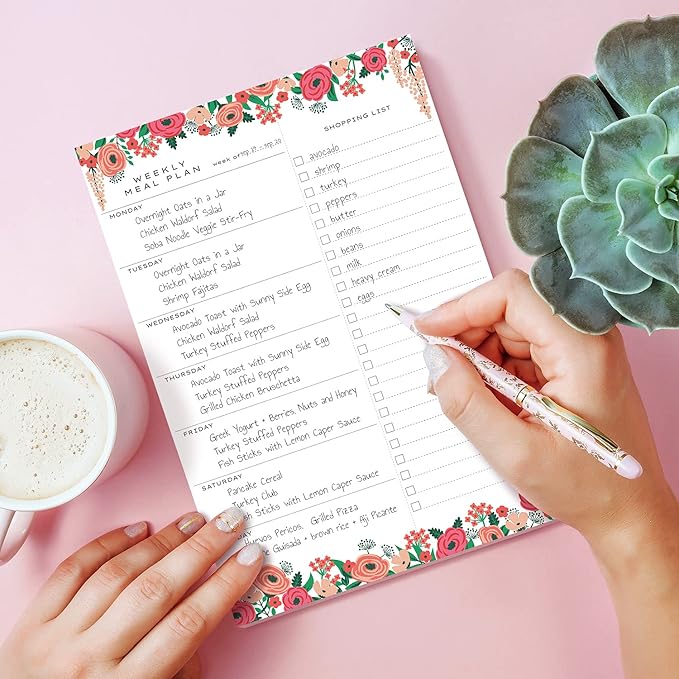 Sweetzer & Orange Floral Weekly Meal Planner and Grocery List Magnetic Notepad. 7x10” Meal Planning Pad with Tear Off Shopping List. Plan Weekly Menu Food for Weight Loss or Dinner List for Family!