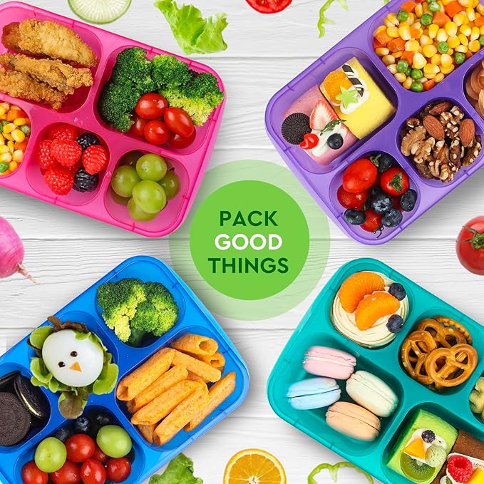 Bento Box Adult - Snack Box Containers 4 Pack, 5 Compartment Lunchables Containers for Adults, Meal Prep Container Reusable for Travel (Colorful)