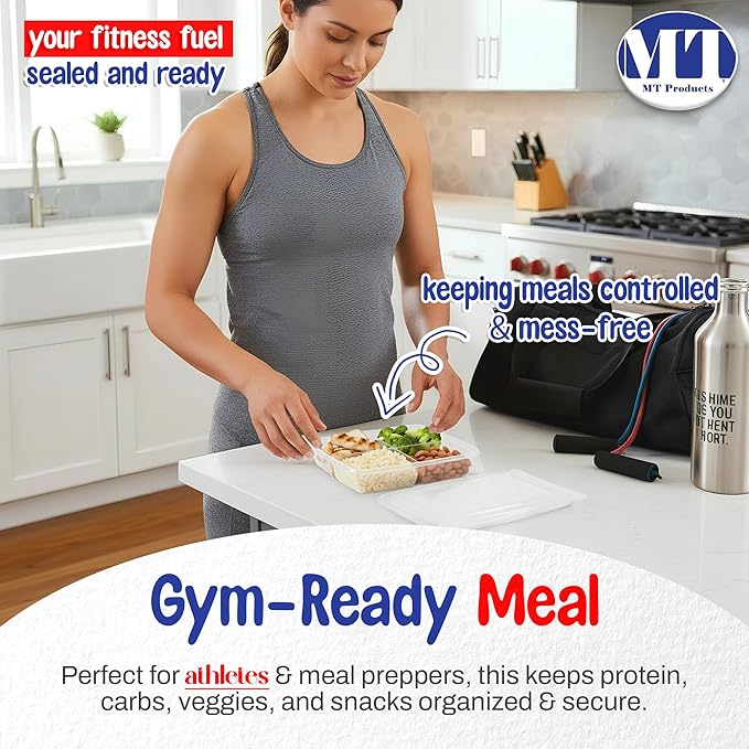 MT Products Clear Plastic 4 Compartment Tamper Evident Lunch Container 6" x 7" - Disposable Bento Box (Pack of 15) - Made in USA