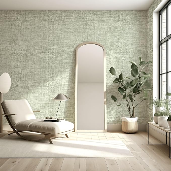 Amiya Grasscloth Wallpaper 17.3"x120" Sage Green Peel and Stick Faux Fabric - Image 11
