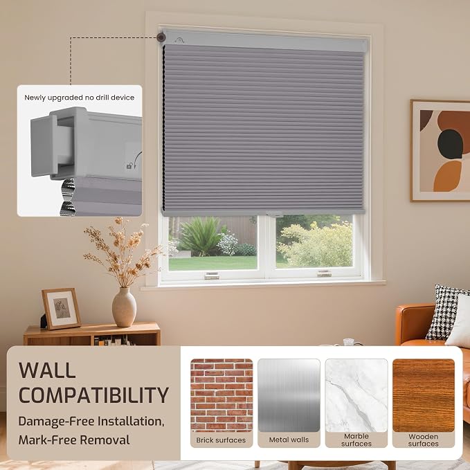 Grandekor No Tools No Drill Cordless Cellular Shades, UV Protection Privacy No - Image 8