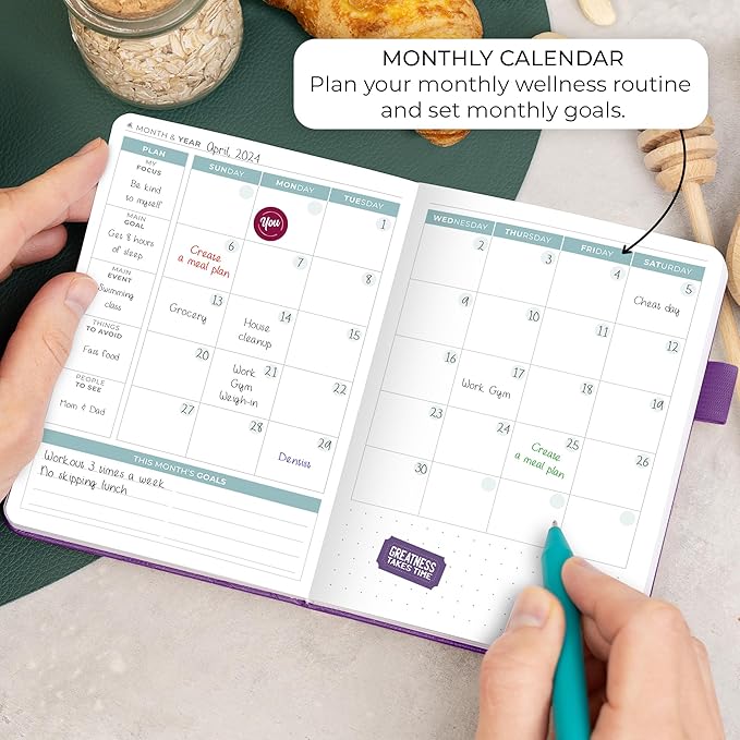 Clever Fox Food Journal Pocket - Daily Food Diary, Meal Planner to Track Calories & Nutrients, Weight Loss Tracker Notebook, 4x5.5” (Purple)