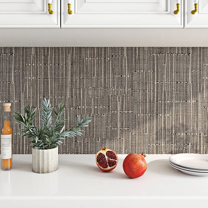 FunStick 24"x200" Thick Brown Grasscloth Peel and Stick Wallpaper Textured - Image 5
