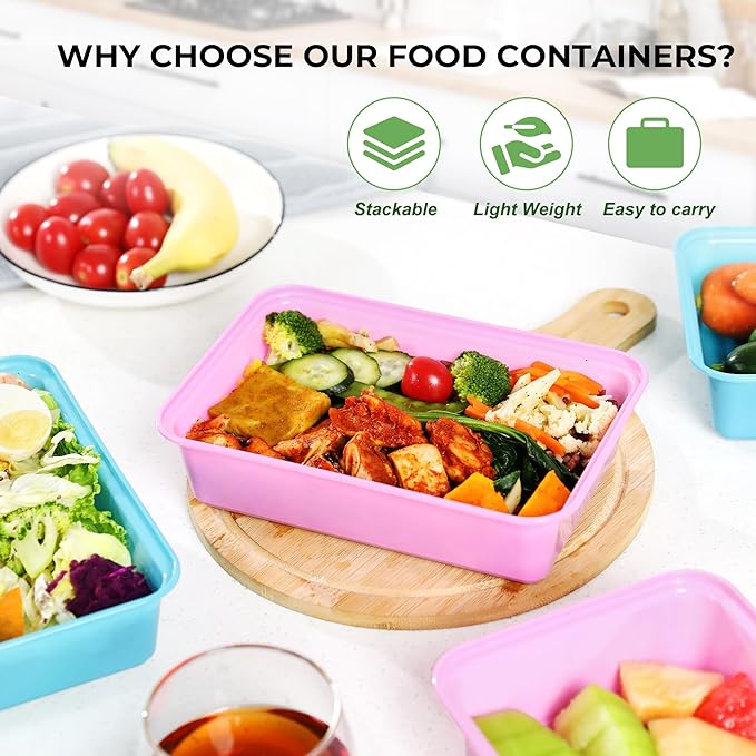 10 Pack 42 oz Meal Prep Containers, Reusable Plastic Food Prep Storage Containers with Printed Lids, Stackable, Leakproof, Microwave & Freezer & Dishwasher Safe,To Go Take Out Box, Avocado
