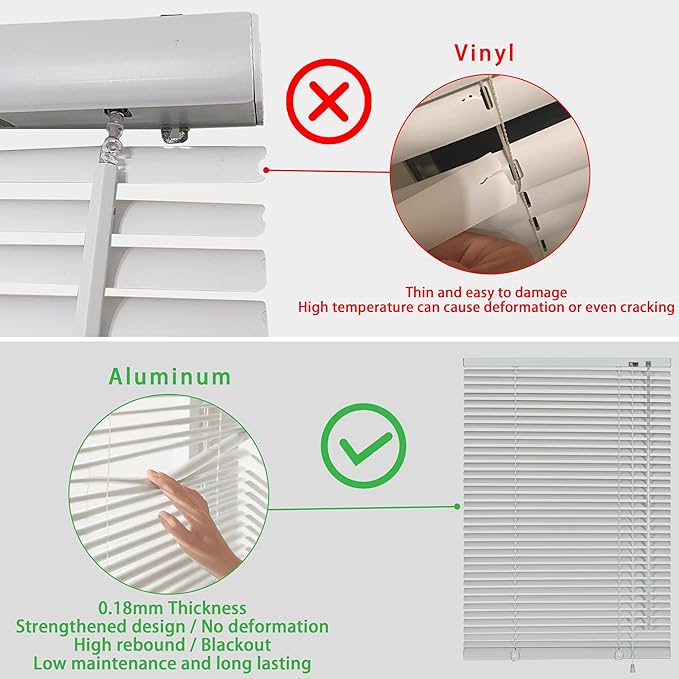 YIIBAII Mini Blinds Suitable for 47.5" W x 64" H Windows 1" Aluminum Horizontal - Image 3