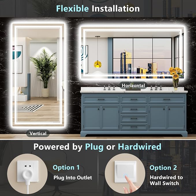 72x36 LED Bathroom Mirror with Lights, Backlit and Front Lit Anti-Fog Lighted - Image 6