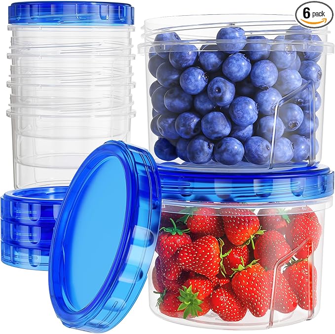 Freezer Storage Containers, [6 Pack-16 Oz] Airtight Plastic Food Storage Containers with Twist Top Lids, Soup, Meal Prep Containers | BPA Free | Stackable | Leakproof | Microwave/Dishwasher Safe