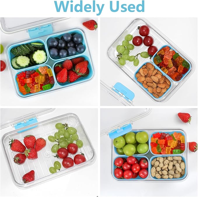 Small Snack Box Container, Divided Serving Tray with Lid, 4 Compartment Snack Box Container for Candy, Fruits, Charcuterie, Travel & Parties, BPA-Free, 2 Pack (Hand Wash Only)