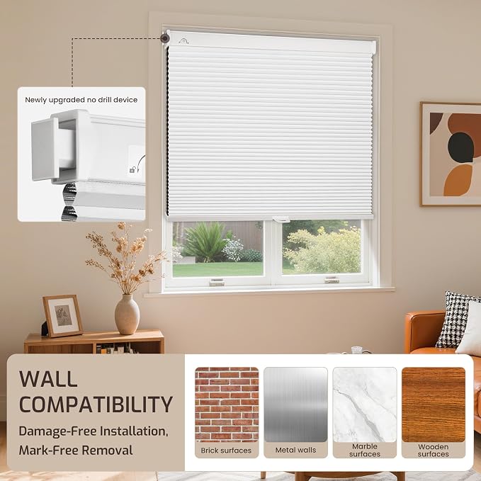 Grandekor No Tools No Drill Cordless Cellular Shades, 33.5" W × 64" H, UV - Image 8