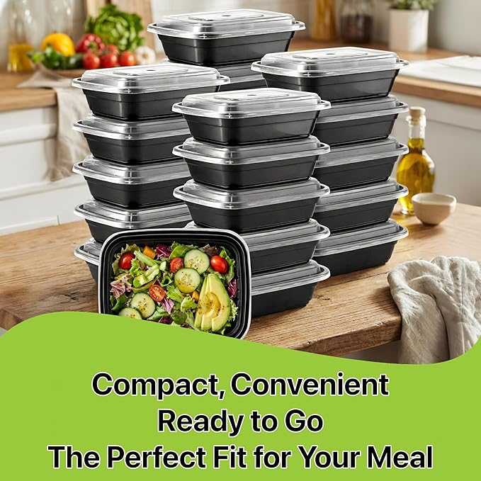 Meal Prep Containers [50 Set] x [16 oz] with Lids, 1 compartment, Stackable, Reusable, Leakproof, Food Safe, Microwave, Freezer & Dishwasher Safe for Food Prep Storage Bento (50 Set, 16 oz)