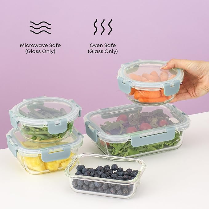 JoyJolt 24pc Borosilicate Glass Storage Containers with Lids | 12 Airtight/Freezer Safe Food Storage Containers for Pantry and Kitchen | Meal Prep Container for Lunch | Glass Tupperware Set
